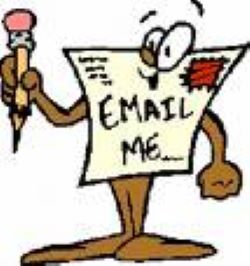 Clip art of a letter that says "Email Me" holding pencil